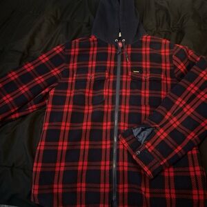 Supreme Red and Black Plaid Hooded Jacket